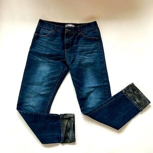 Epic Threads slim straight jeans with wide camo cuff hem.  Size 6